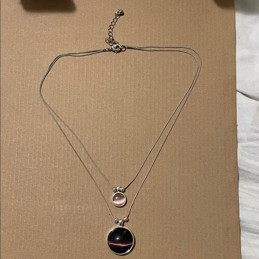 Elegant Silver and Pink Double Pendant Necklace